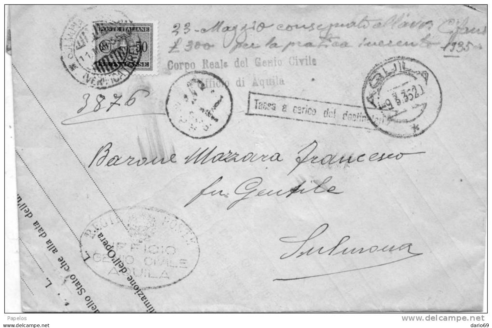 1935 LETTERA CON ANNULLO AQUILA - Postage Due