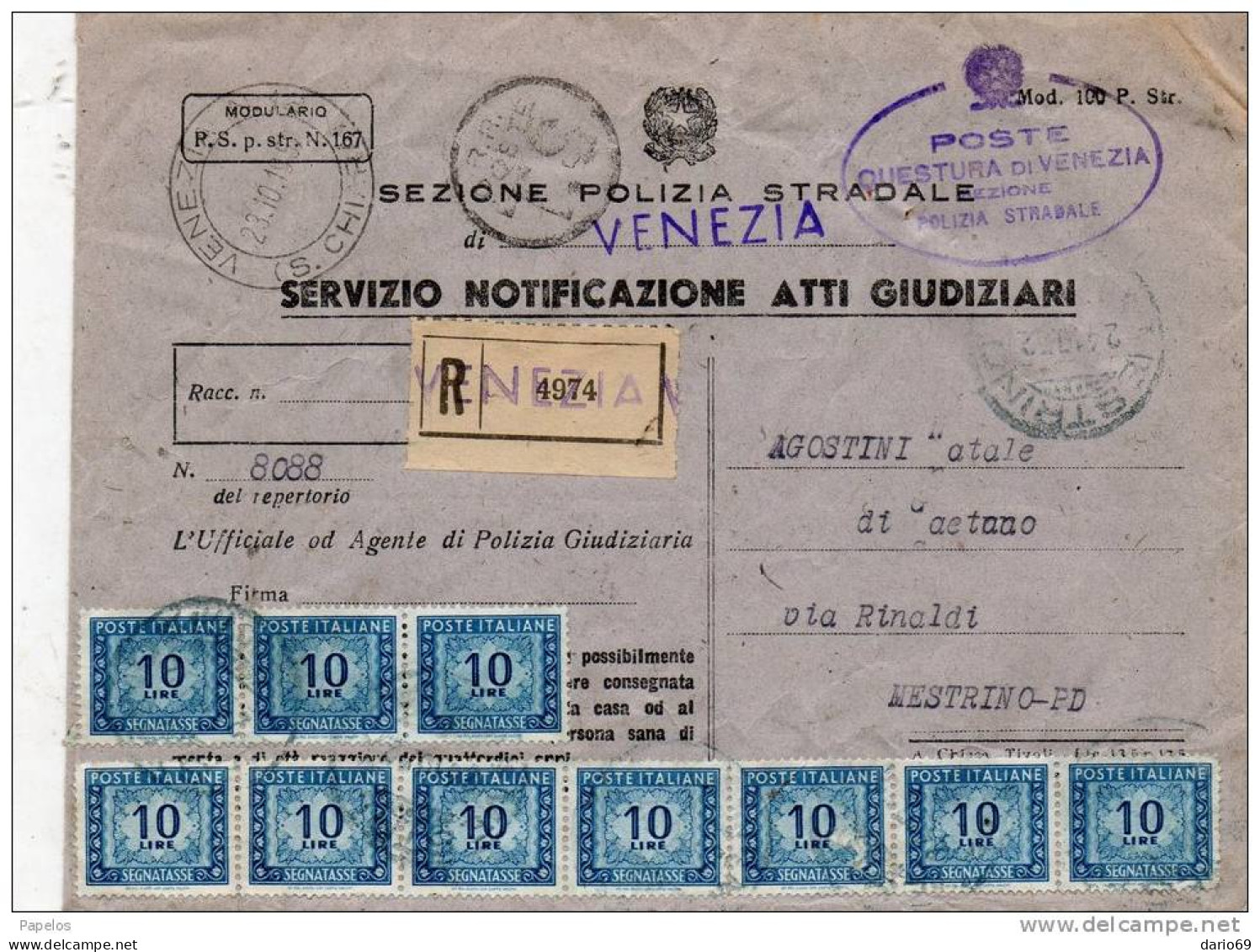 1952  LETTERA   CON ANNULLO  VENEZIA + MESTRINO  PADOVA - Postage Due