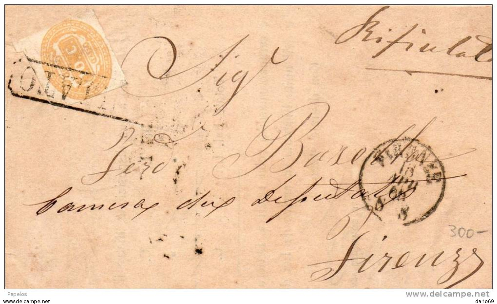 1866  FRONTESPIZIO  CON IL N° 1 DI SEGNATASSE ANNULLO FIRENZE - Taxe