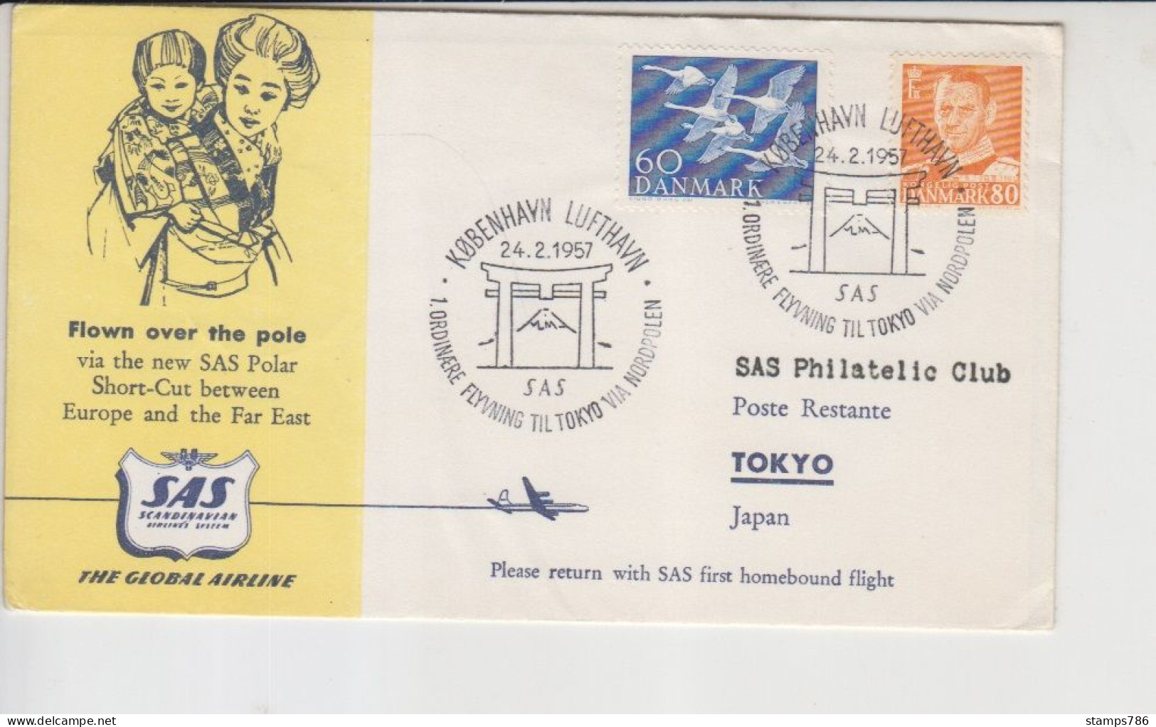 Denmark SAS First Flight Cover Covers Stamps (A-2200) - Covers & Documents