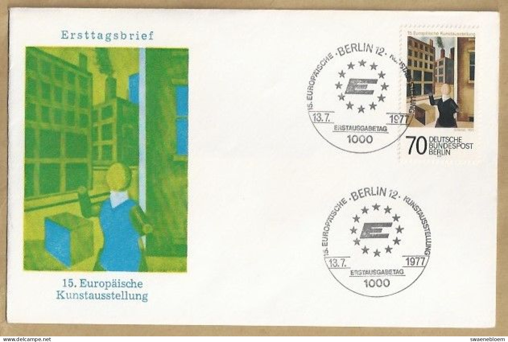 DE.- ERSTTAGSBRIEF. 15. EUROPAISCHE KUNSTAUSSTELLUNG. ERSTAUSGABE 13.7.1977. BERLIN 12. FDC. - 1971-1980