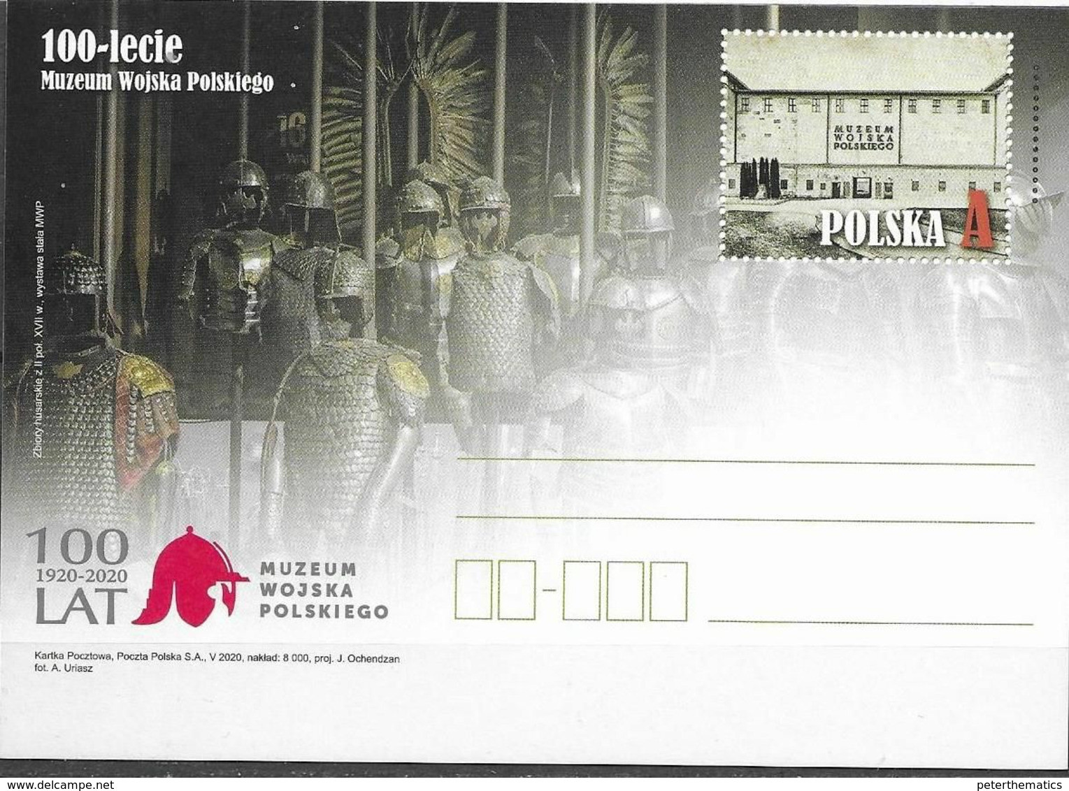 POLAND, 2020, MINT POSTAL STATIONERY, PREPAID POSTCARD, 100 YEARS POLISH ARMY MUSEUM, MILITARY, KNIGHTS - Musées