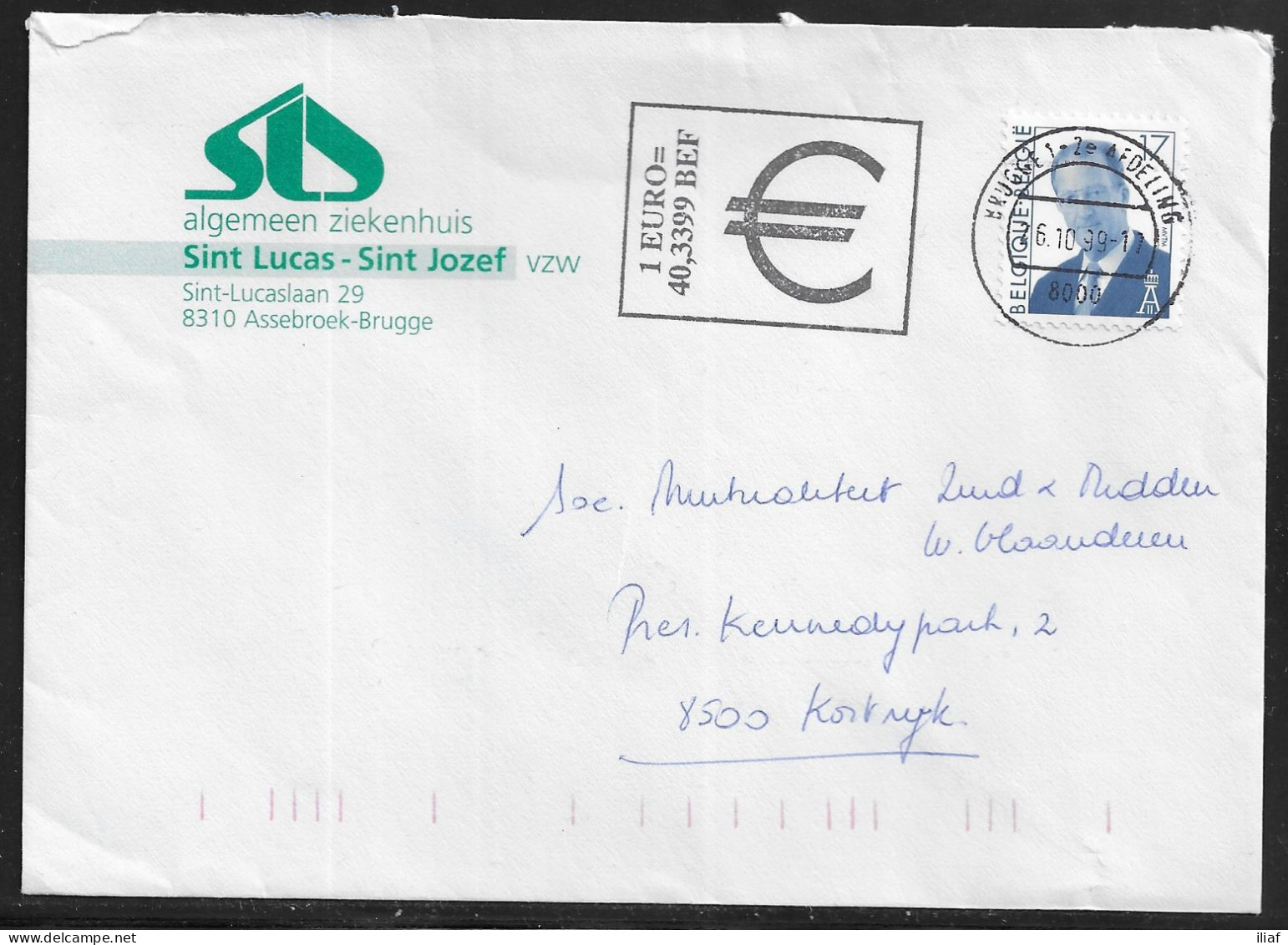 Belgium. Stamps Sc. 1516 On Commercial Letter, Sent From Brugge On 6.10.1999 For Kortrijk - 1993-2013 König Albert II (MVTM)