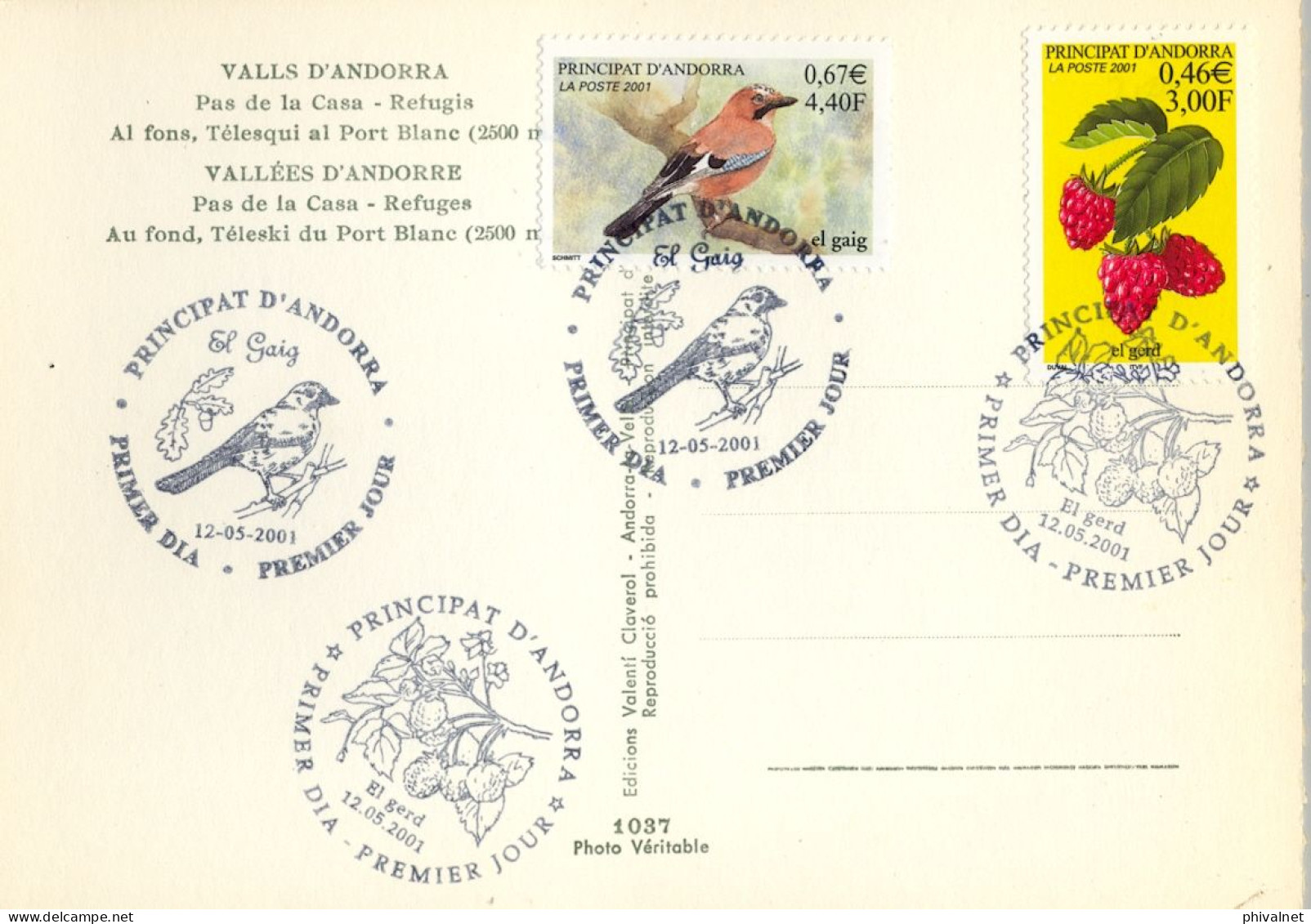 2001 , ED. 568 / 569  - NATURALEZA , FLORA , FAUNA , AVES , PÁJAROS , BIRDS  , MAT. PRIMER DIA , FDC , ANDORRA FRANCESA - FDC