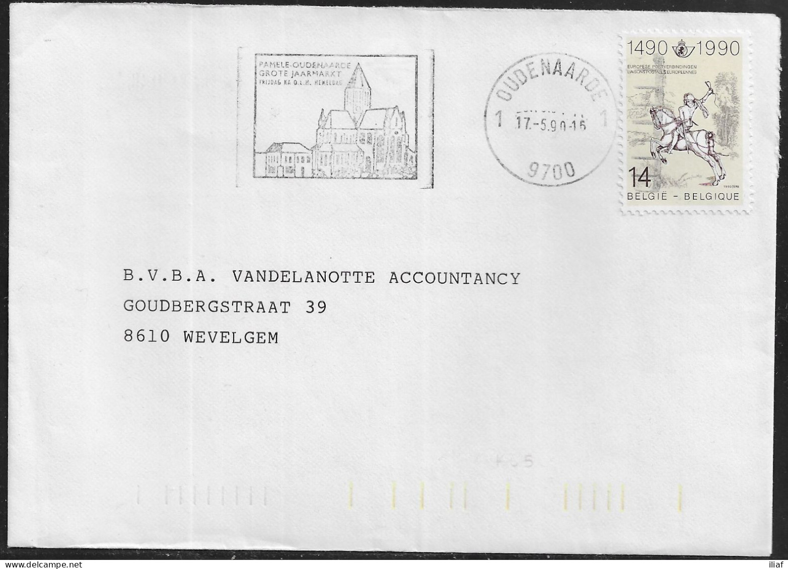 Belgium. Stamps Sc. 1332 On Commercial Letter, Sent From Oudenaarde On 17.05.1990 For Wevelgem - Covers & Documents