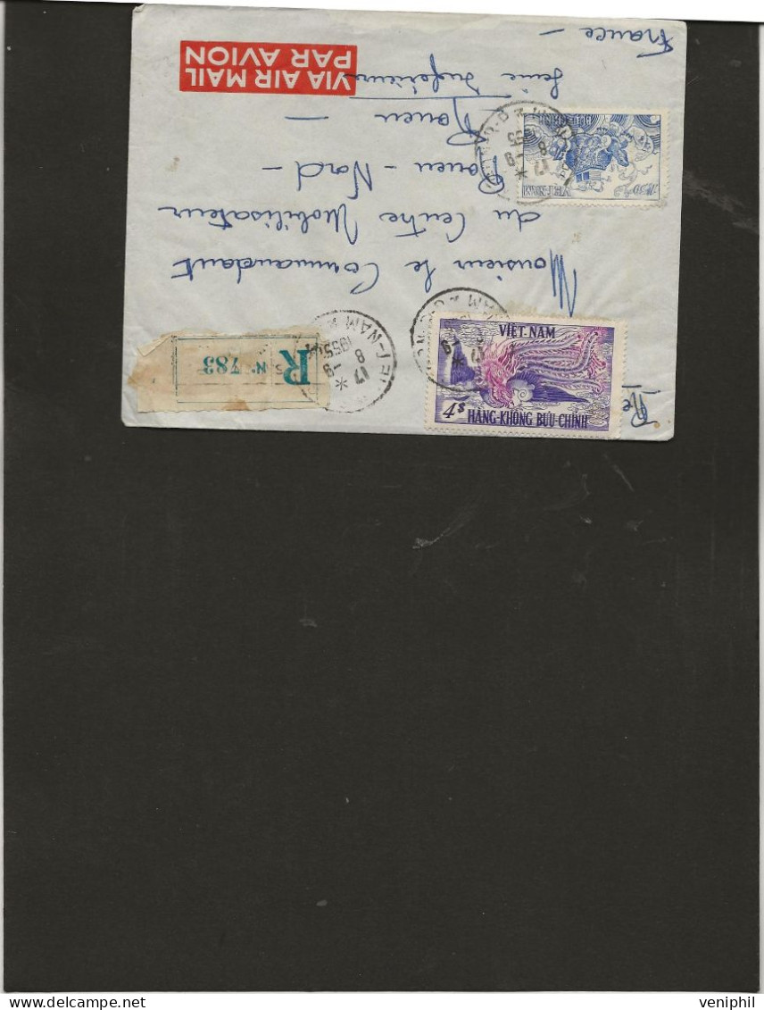 VIET - NAM  LETTRE AFFRANCHIE N° 8  X 2 + POSTE AERIENNE  N° 10 - +N° 31 VIET-NAM DU SUD  -ANNEE 1955 - Viêt-Nam