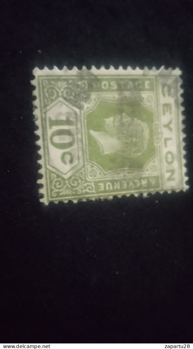 CEYLON- 1911 -25       10 C     GEORGE V.      DAMGALI  SÜRSARJLI - Sri Lanka (Ceylan) (1948-...)