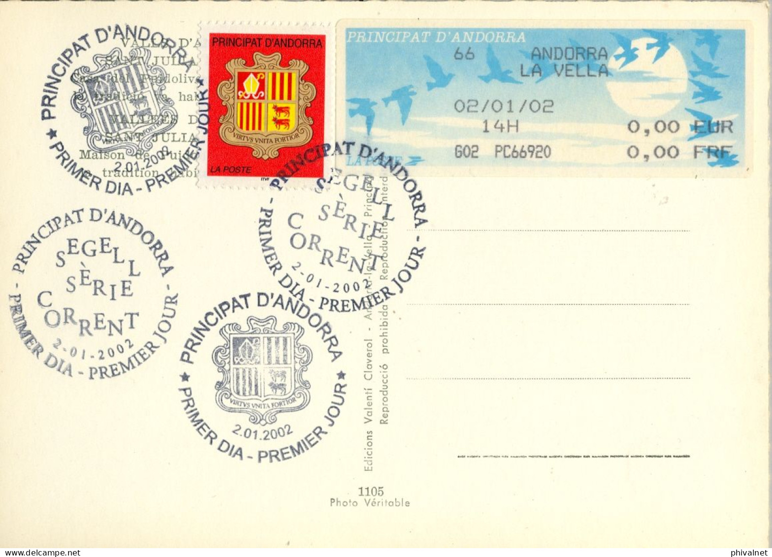 2002 , ED. 579 - SIN VALOR , ESCUDO DE ANDORRA , MAT. PRIMER DIA , FDC , ANDORRA FRANCESA , SVV , ATM - FDC