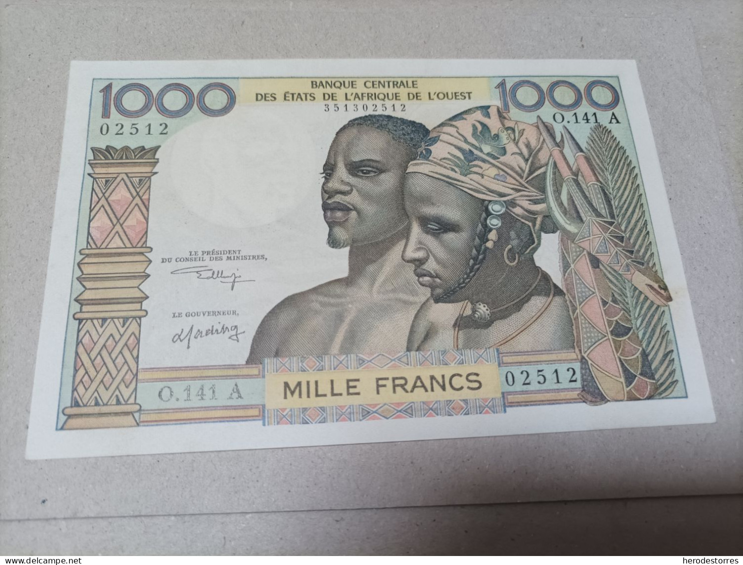 Billete Estados Centrales Africanos, 1000 Francos, Año 1962, UNC - États D'Afrique De L'Ouest