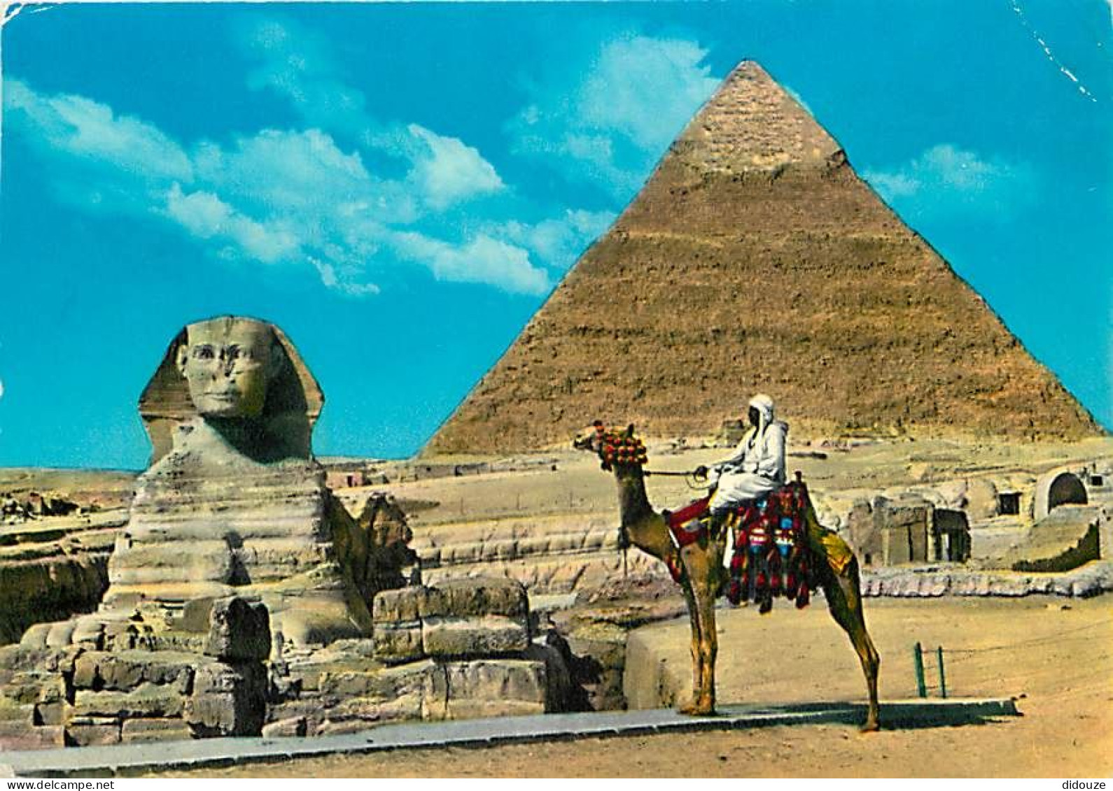 Egypte - Gizeh - Giza - The Great Sphinx And Khefren Pyramid - Chamelier - Chameaux - Voir Timbre - CPM - Voir Scans Rec - Gizeh