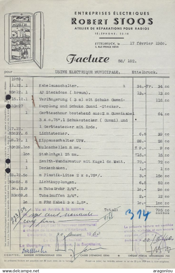 Luxembourg - Luxemburg - Entreprises Électriques  ROBERT STOOS , Ettelbruck   1960 - Luxemburg