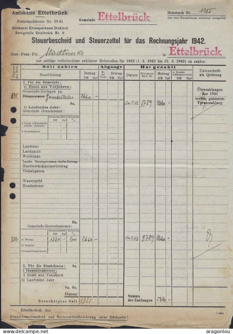 Luxembourg - Luxemburg - Amtskasse - Ettelbruck  1942 - Luxemburgo