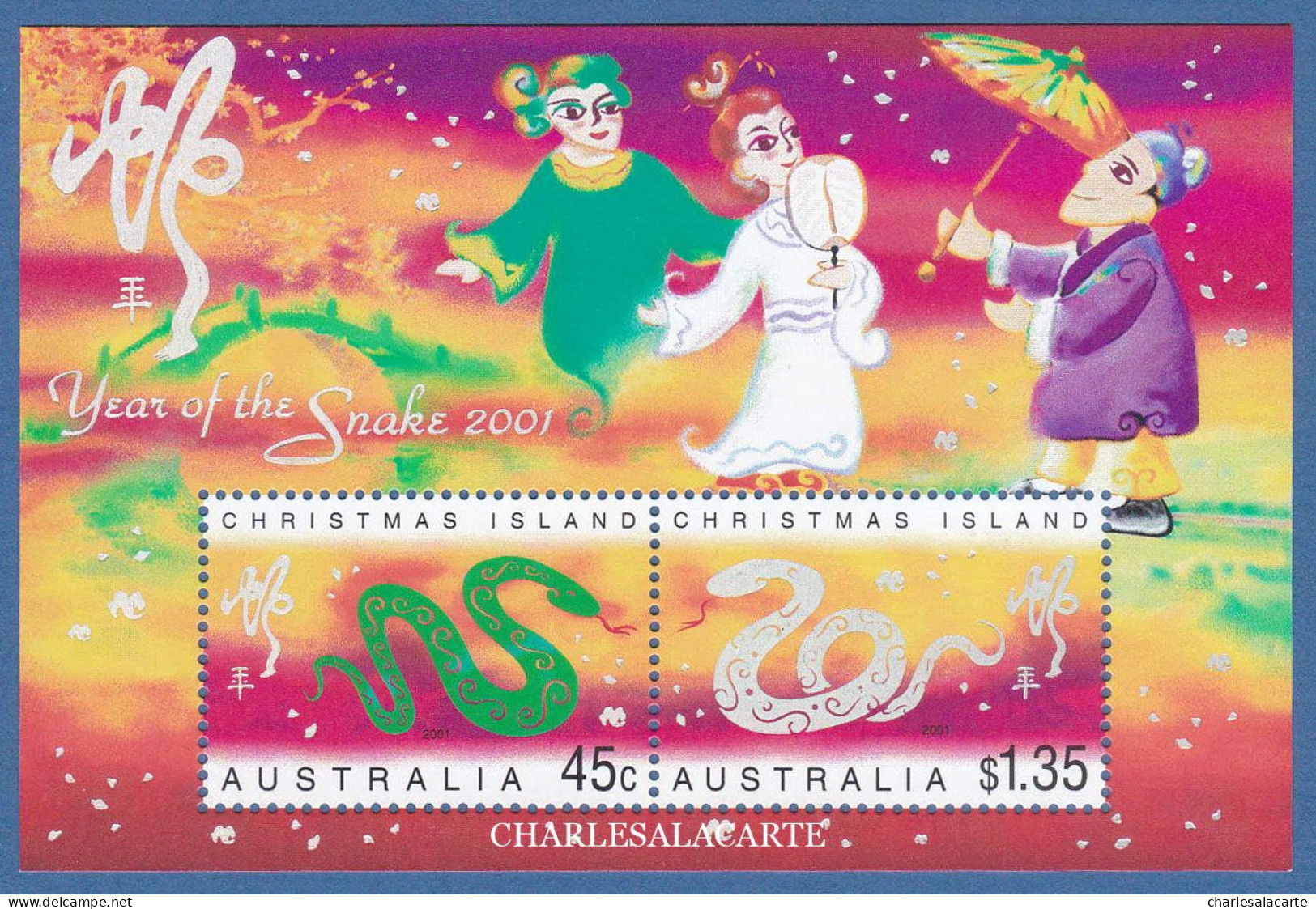 CHRISTMAS ISLAND 2001  CHINESE NEW YEAR  SNAKE  M.S.  SG MS 489   U.M. - Christmaseiland