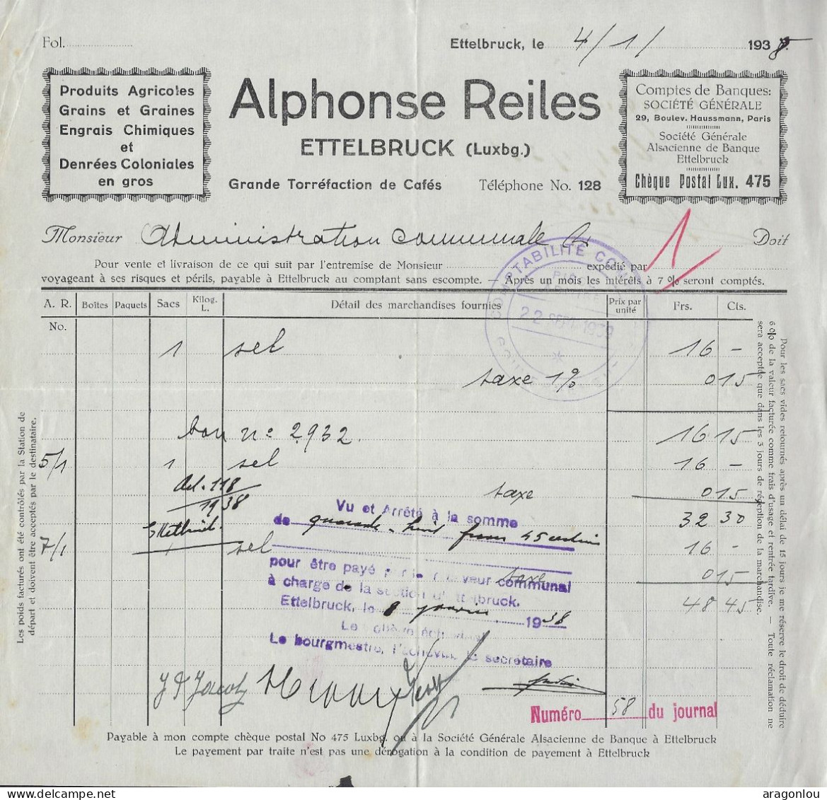 Luxembourg - Luxemburg - ALPHONSE REILES , ETTELBRUCK - Produits Agricoles - Luxembourg