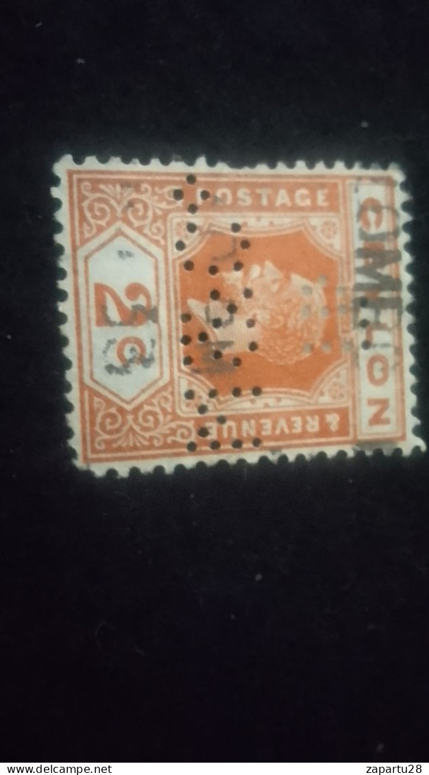 CEYLON- 1911 -25       2 C     GEORGE V.      DAMGALI   PERFÖRE - Sri Lanka (Ceylan) (1948-...)