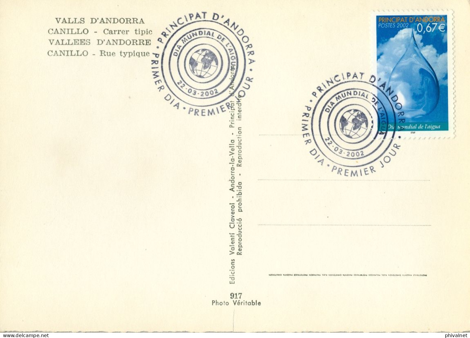 2002 , ED. 589 - DIA INTERNACIONAL DEL AGUA , MAT. PRIMER DIA , FDC , ANDORRA FRANCESA , SVV , ATM - FDC