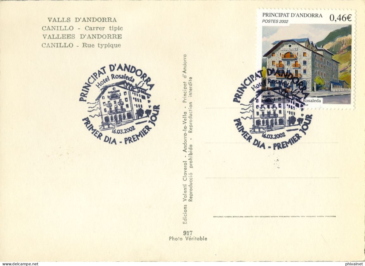 2002 , ED. 588 - HOTEL ROSALEDA , MAT. PRIMER DIA , FDC , ANDORRA FRANCESA - FDC