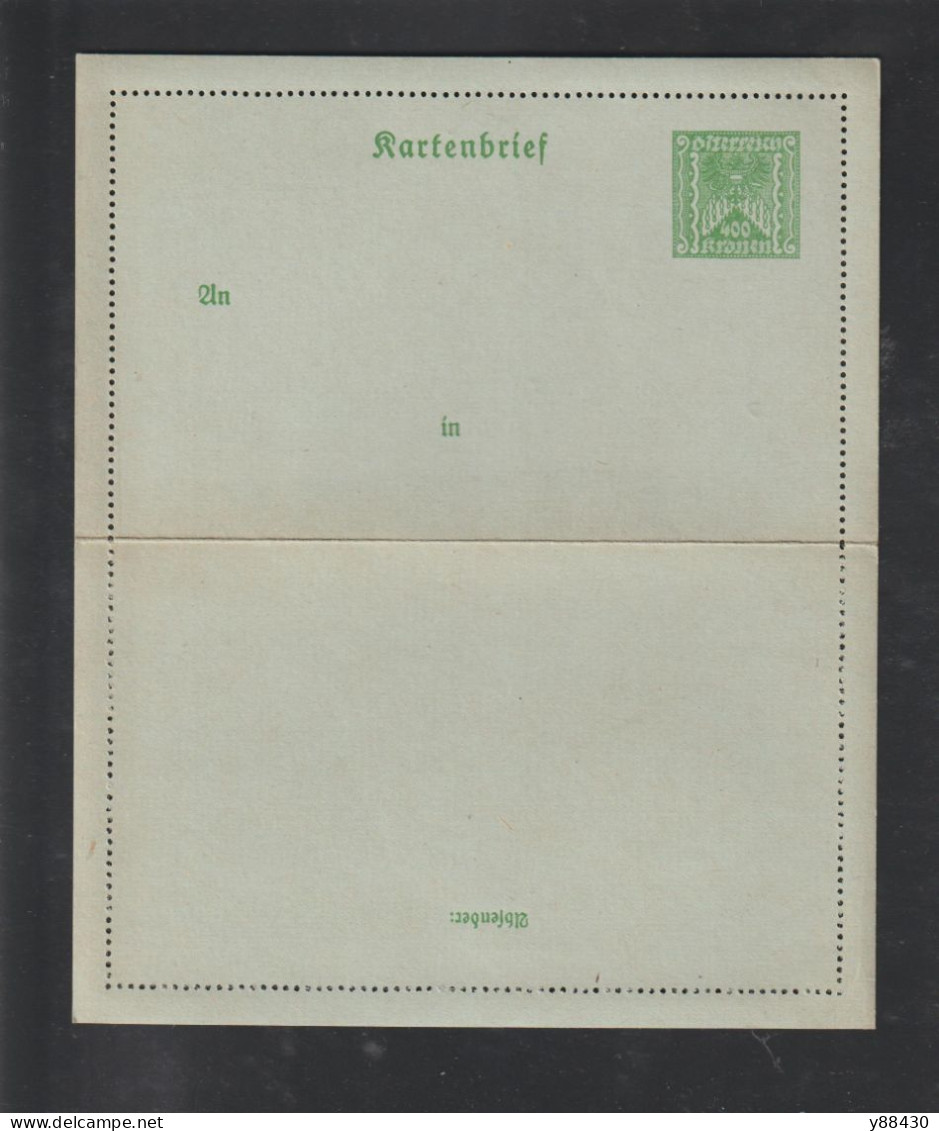 AUTRICHE - Entier Postal Neuf - 1910/1930 - Entier Sur Carte Lettre Gommé  - 400k. Vert  - 5 Scan - Carte-Lettere
