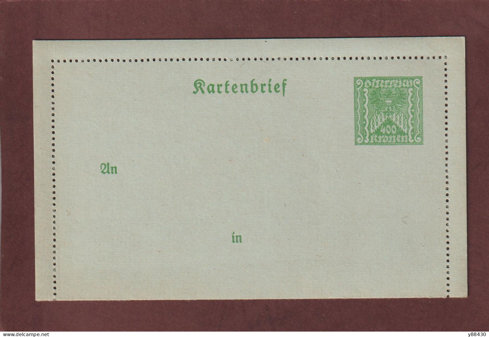 AUTRICHE - Entier Postal Neuf - 1910/1930 - Entier Sur Carte Lettre Gommé  - 400k. Vert  - 5 Scan - Cartas-Letras