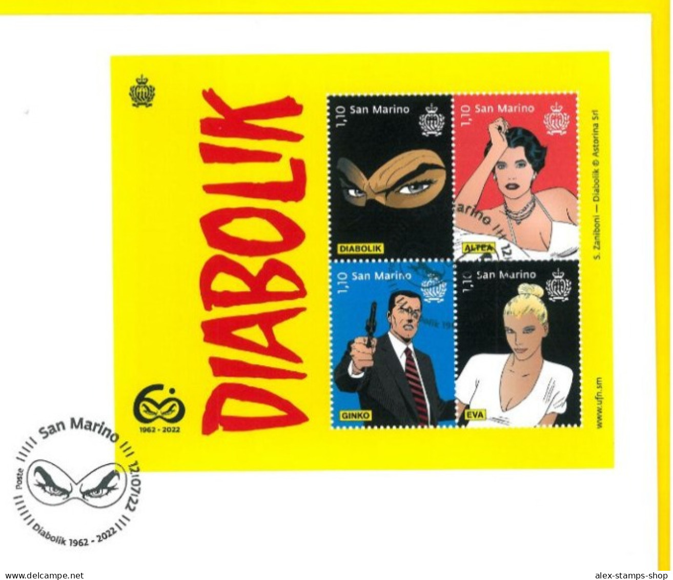 SAN MARINO 2022 FDC 60° Anniversario Di Diabolik - First Day Cover - FDC