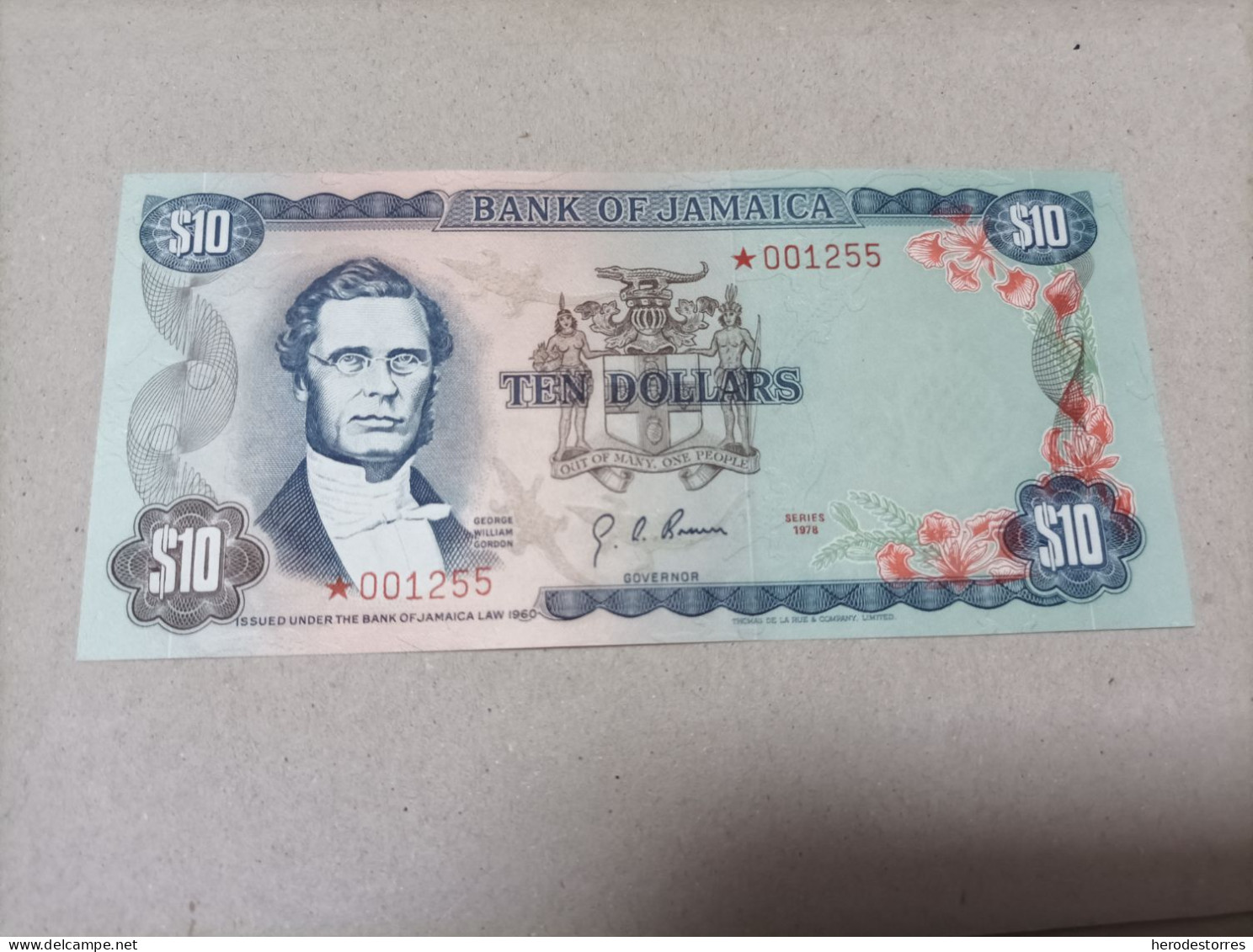 Billete Jamaica, 10 Dólares, Año 1978 Con Asterisco, Nº Bajisimo 001255, UNC - Giamaica