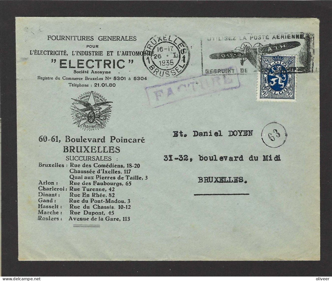 Briefomslag - FACTURE Met Frankering 50ct. OCB 285 - 1935 - 1929-1937 Heraldischer Löwe