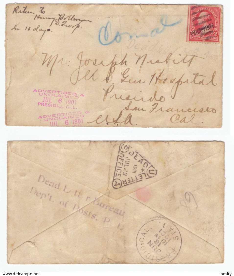 Philippines Lettre Cachet Rouge Unclaimed 1906 Timbre N°177 Dead Letter Office , Cover Letter Brief - Philippines