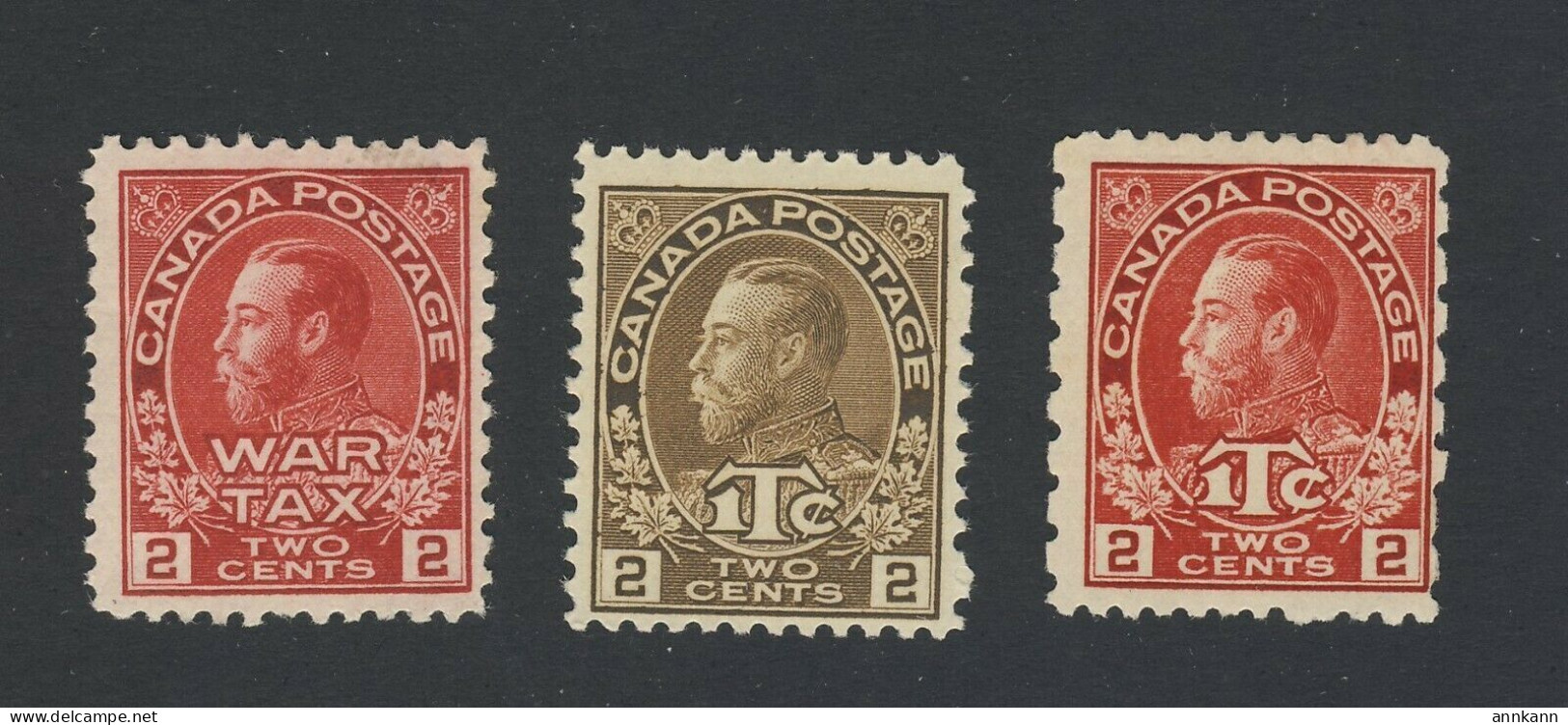 3x Canada Admiral Mint War Tax Stamps #MR2a-2c MR4-2c MR5 Guide Value = $110.00 - Kriegssteuermarken