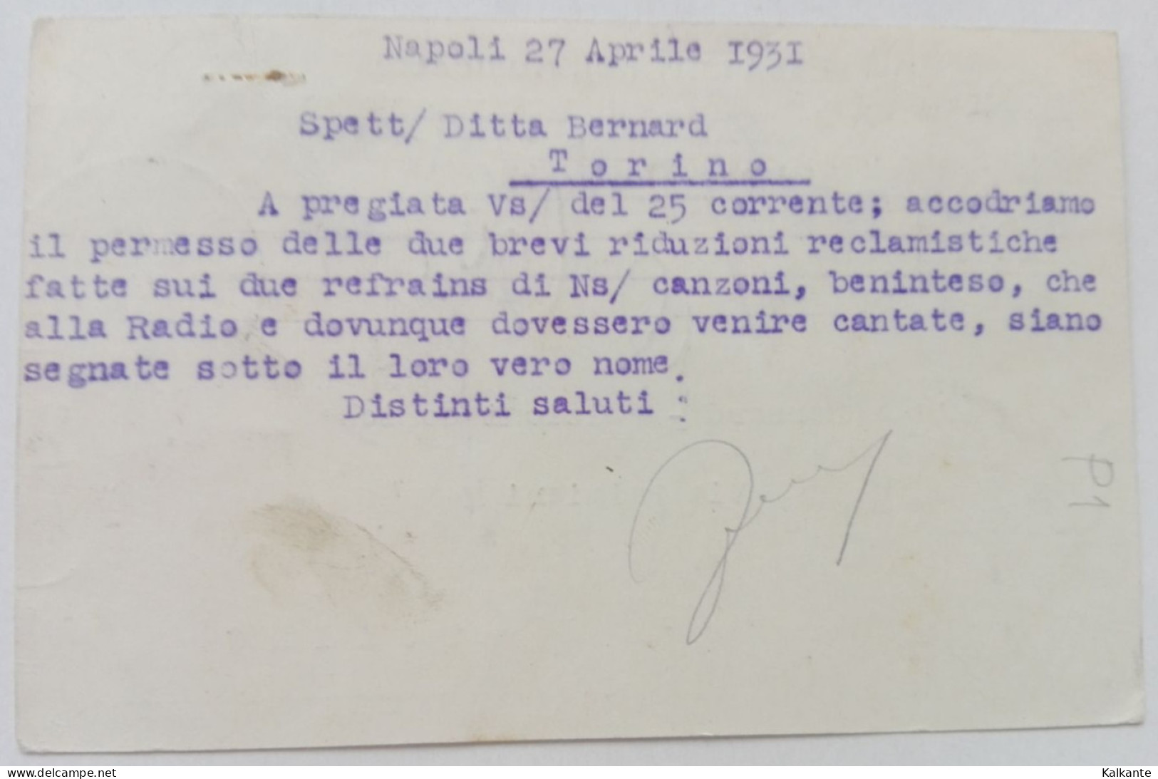 1931 - CARTOLINA POSTALE - CASA EDITRICE"LA CANZONETTA", Napoli - Taxe