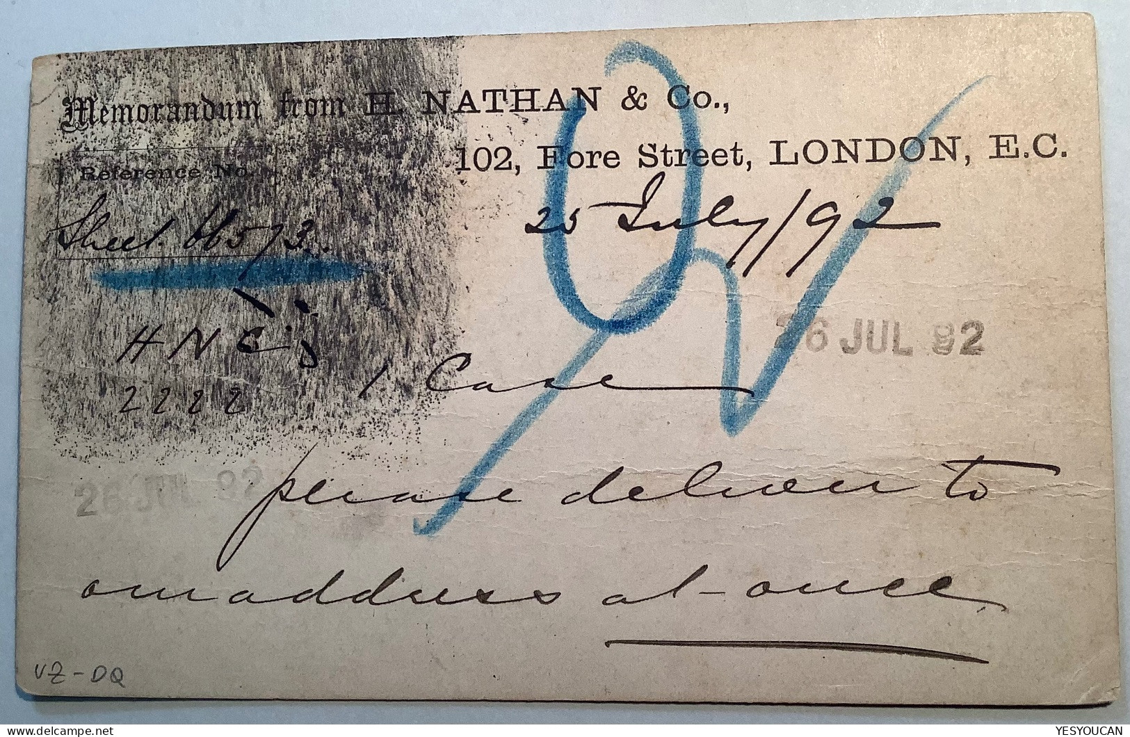 Exceptional Strike Of „LONDON X 1892“ HOSTER MACHINE CANCEL On GB Queen Victoria 1/2d Postal Stationery Card - Entiers Postaux