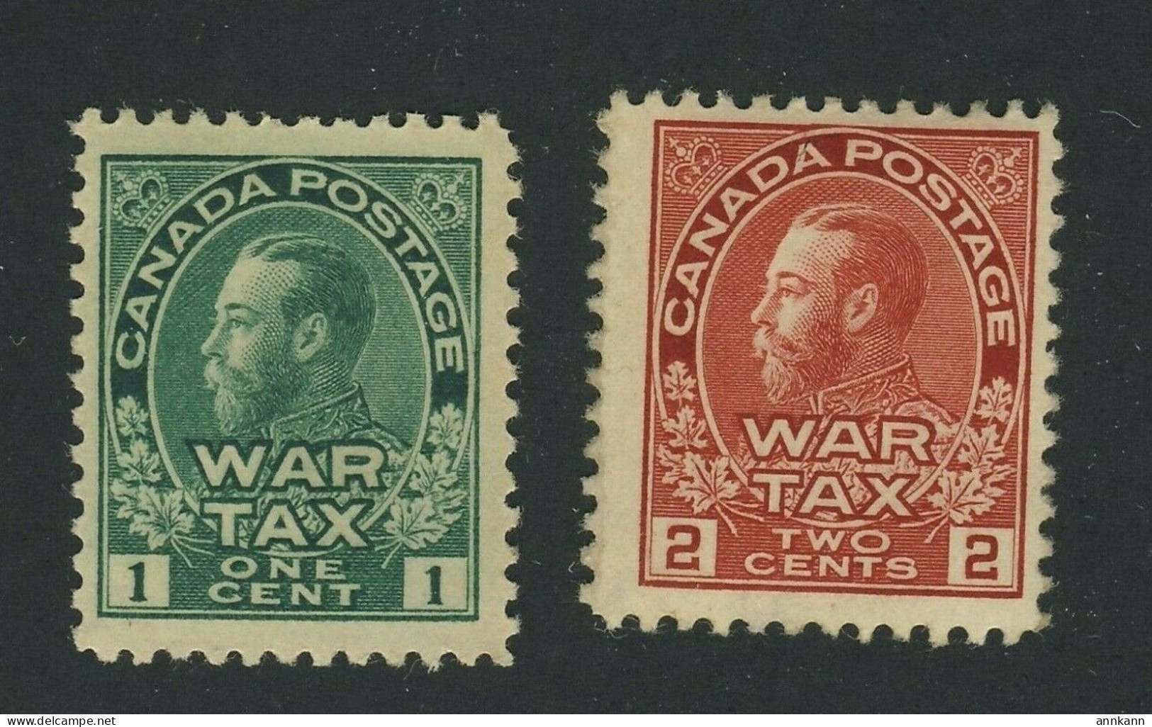2x Canada Admiral War Tax Stamps #MR1 F/VF MR2 Fine Both Gum Damage GV = $35.00 - War Tax