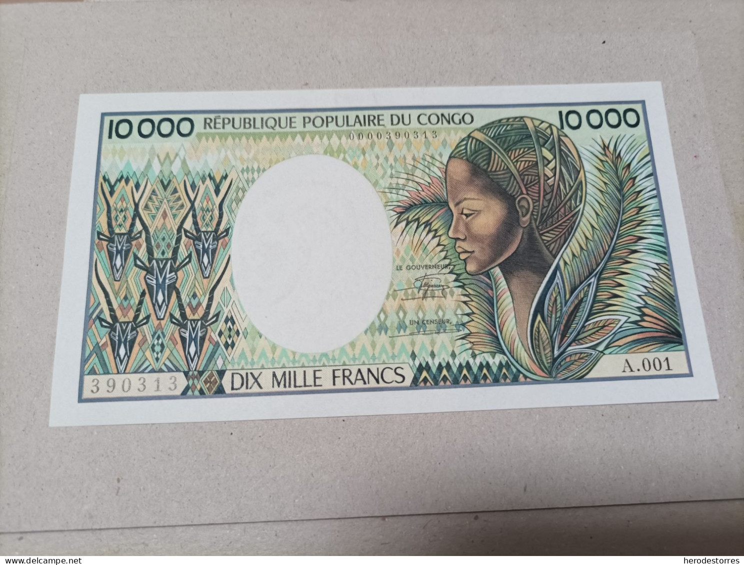 Billete Congo, 10000 Francos, Año 1983,, Serie A001, Nº Bajisimo 0000390313, UNC - Demokratische Republik Kongo & Zaire