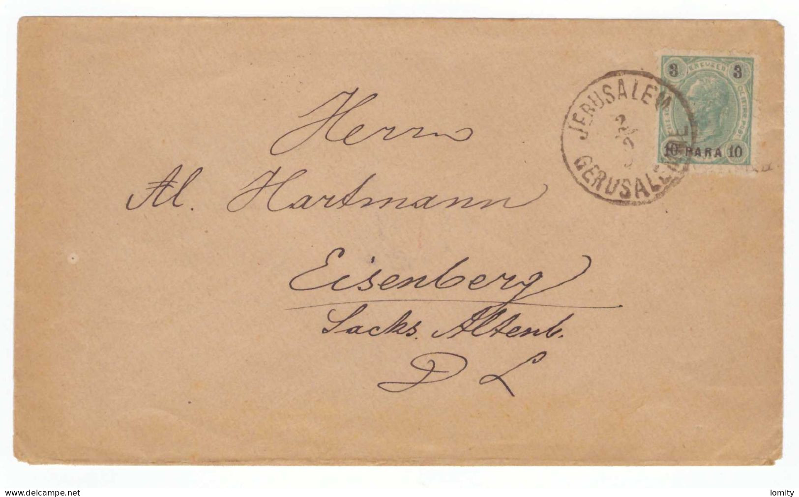 Lettre Levant Autrichien Bureaux Autrichiens Cachet Jerusalem Gerusalemme Pour Eisenberg 1892 , Cover Letter Brief - Levante-Marken