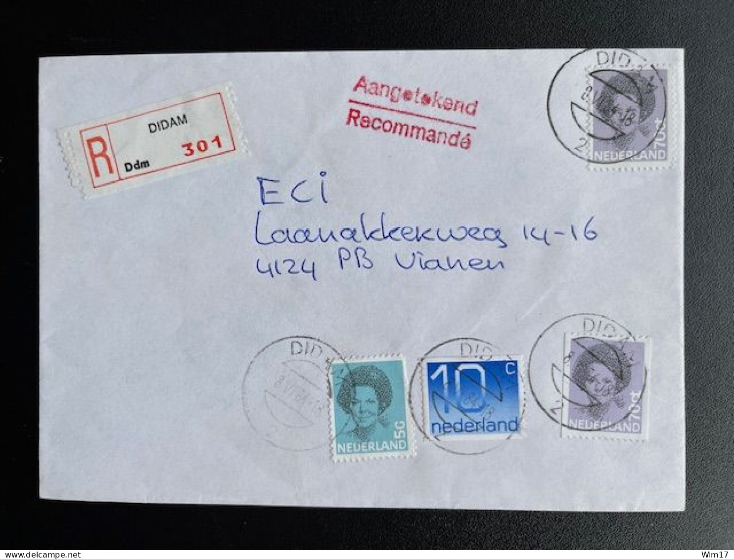 NETHERLANDS 1984 REGISTERED LETTER DIDAM TO VIANEN 08-06-1984 NEDERLAND AANGETEKEND - Briefe U. Dokumente