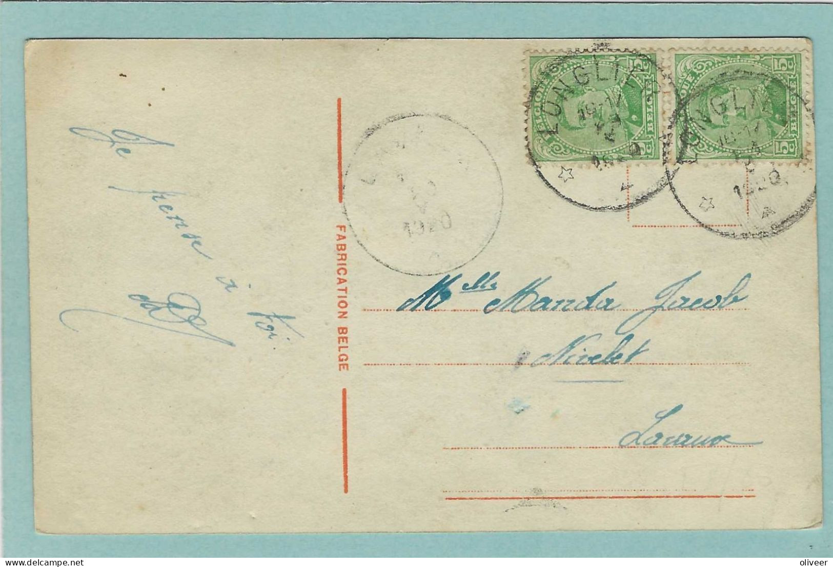 Postkaart Met Sterstempel LONGLIER - 1920 - Bolli A Stelle