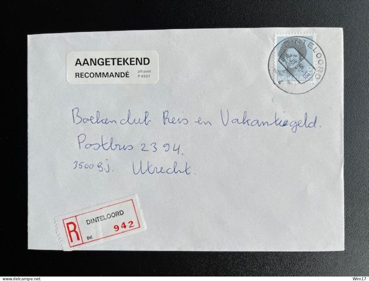 NETHERLANDS 1990 REGISTERED LETTER DINTELOORD TO UTRECHT 07-03-1990 NEDERLAND AANGETEKEND - Storia Postale