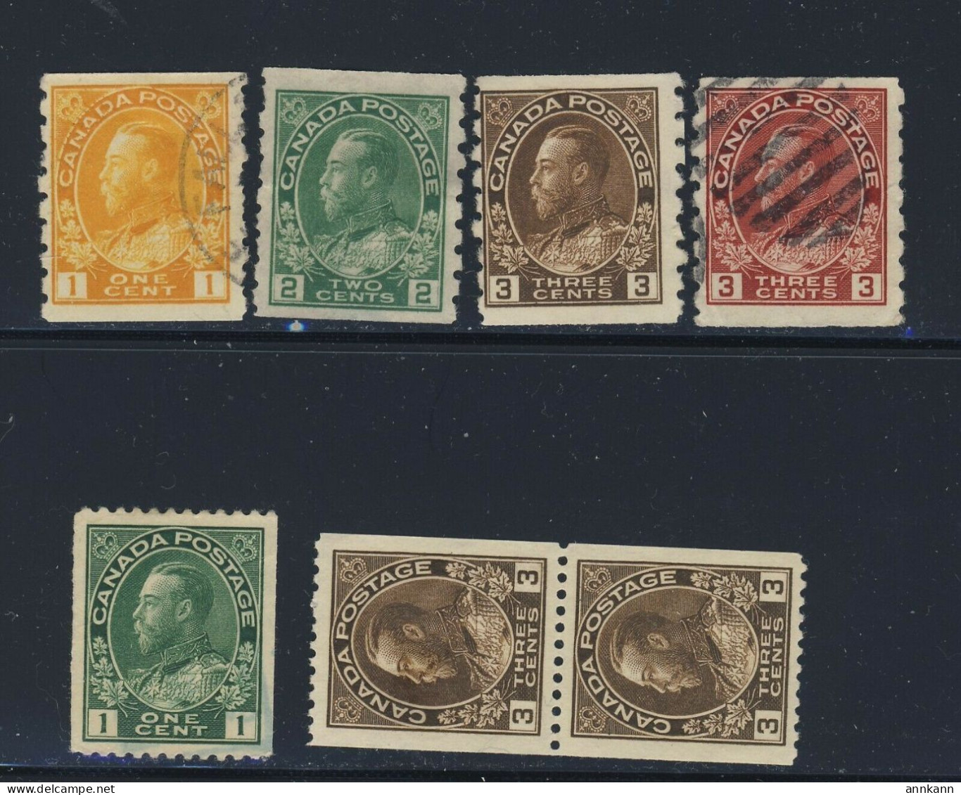 7x Canada Admiral Coil Stamps #126 #128 #129 #130 #131 #134 Pair GV = $60.00 - Rollen