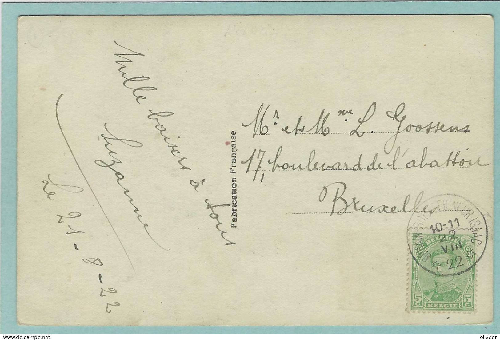 Postkaart Met Sterstempel OPHAIN-BOIS-SEIGNEUR-ISAAC - 1922 - Cachets à étoiles