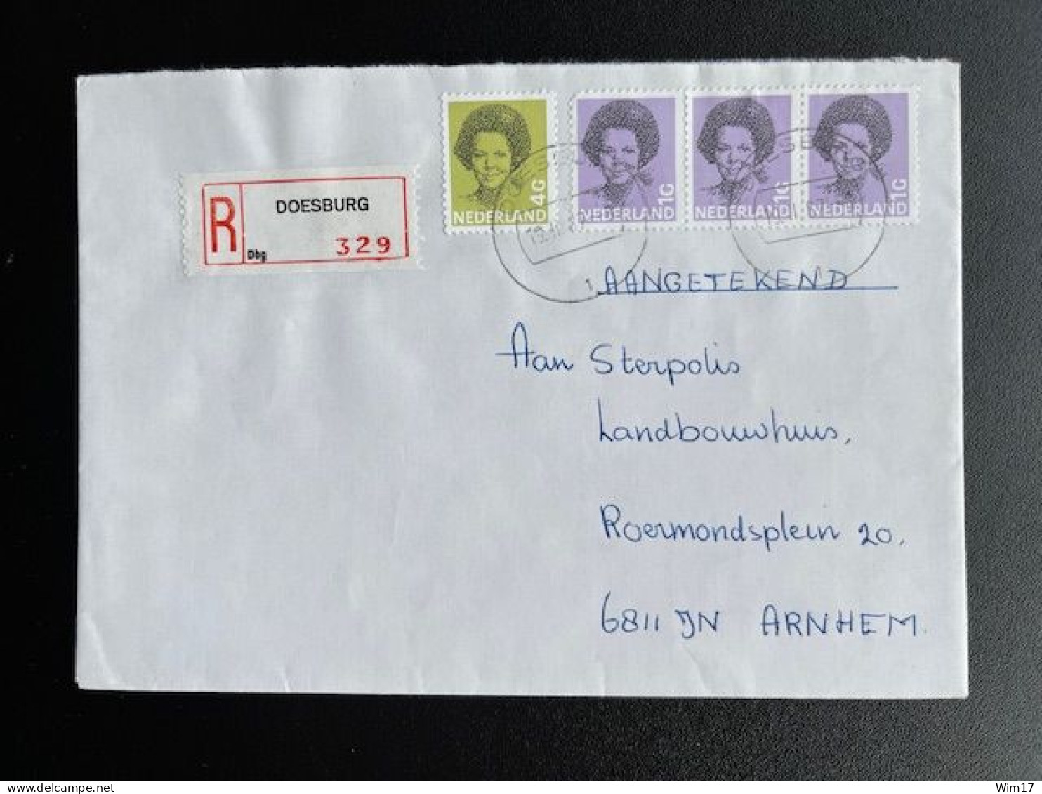 NETHERLANDS 1987 REGISTERED LETTER DOESBURG TO ARNHEM 19-02-1987 NEDERLAND AANGETEKEND - Covers & Documents