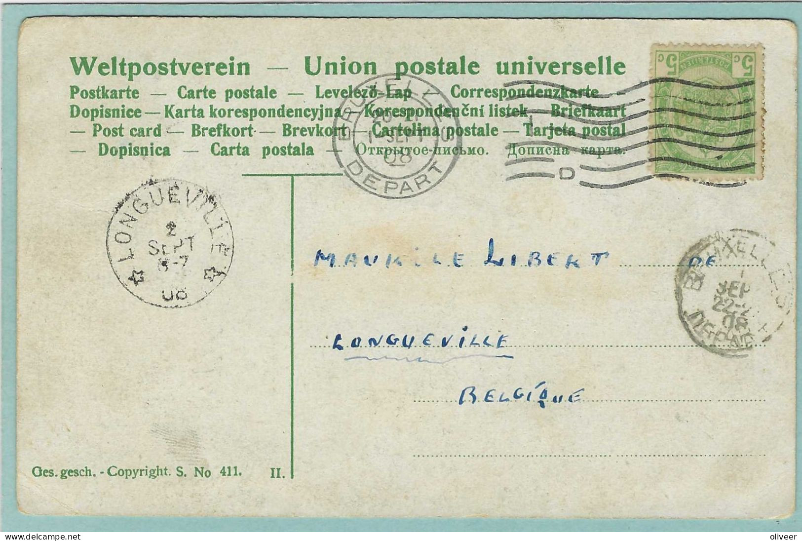 Postkaart Met Sterstempel LONGUEVILLE - 1908 - Bolli A Stelle