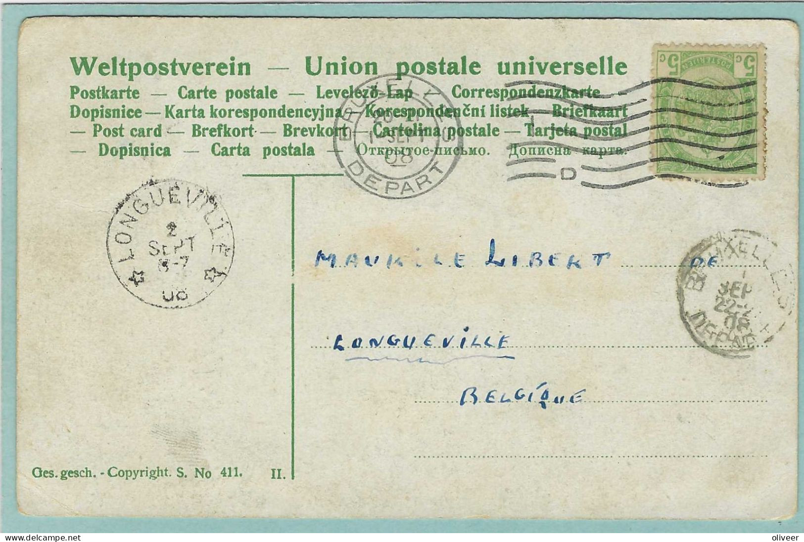 Postkaart Met Sterstempel LONGUEVILLE - 1908 - Cachets à étoiles