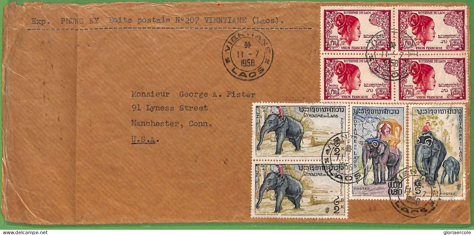 ZA1841 -  LAOS - Postal History - Large COVER To USA - 1958 Elephants - Laos