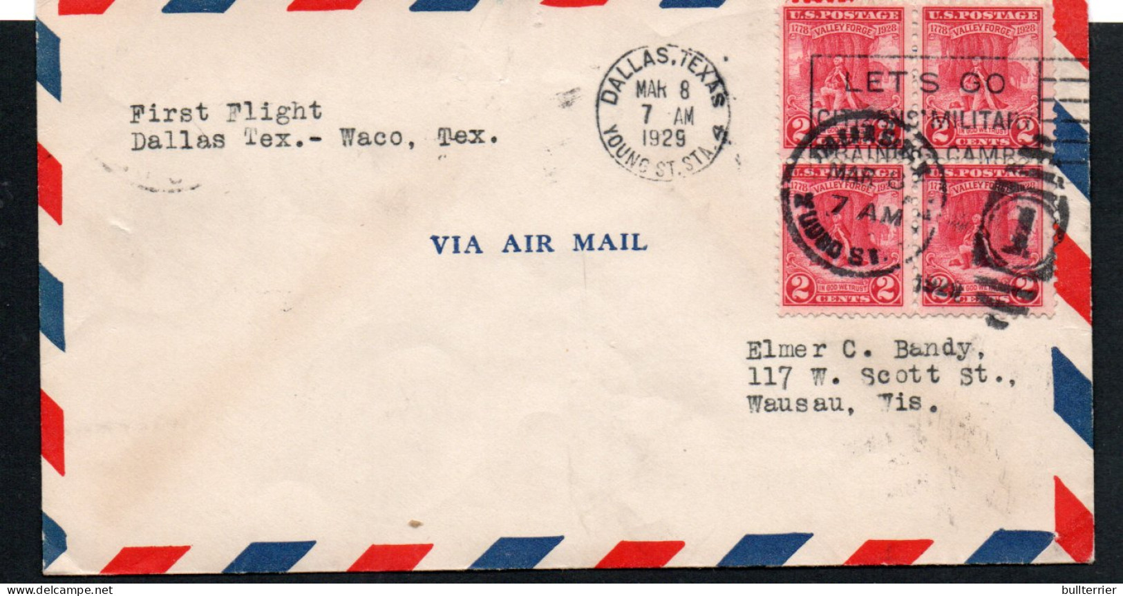 USA -  1929 - DALLAS  WACO  FIRST  FLIGHT  COVER   - 1c. 1918-1940 Covers