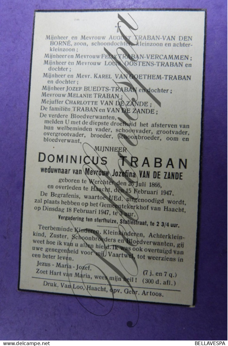 Dominicus TRABAN Echt J.VAN DE ZANDE. Werchter 1866 Haacht 1947 - Obituary Notices