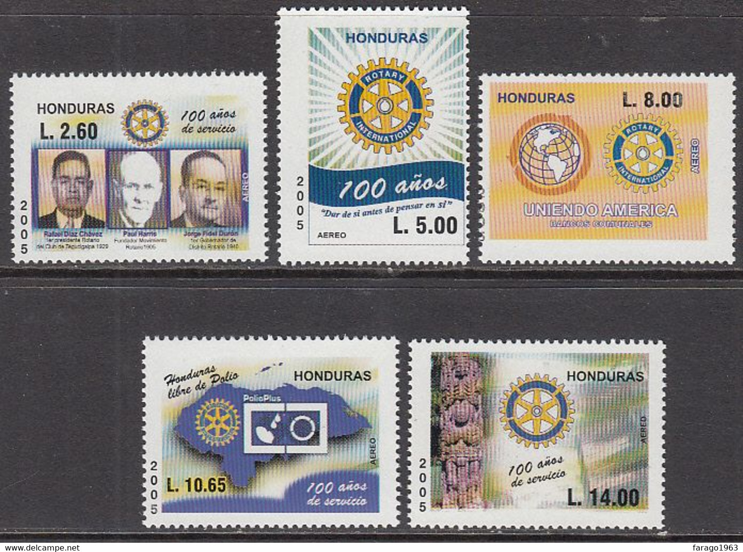 2005 Honduras Rotary International Complete Set Of 5 MNH - Honduras