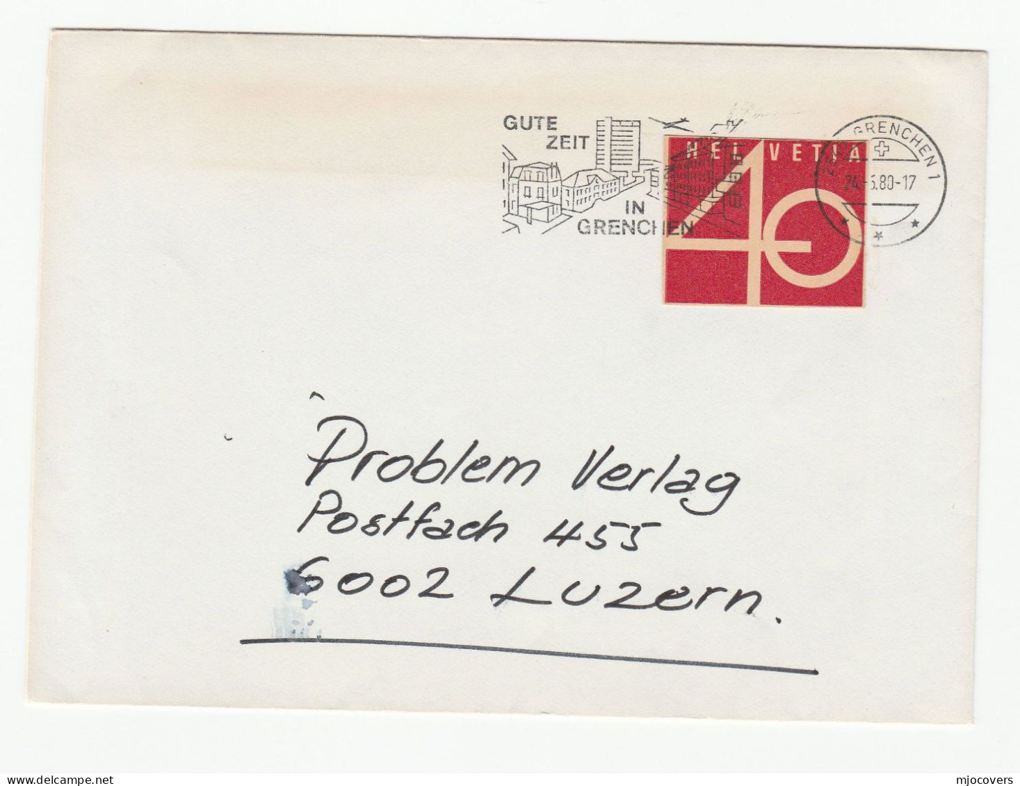 1983 Cover Franked Stamp Cut From Postal Stationery Used As Postage Stamp On Envelope Grenchen Illus Slogan Swtserland - Brieven En Documenten