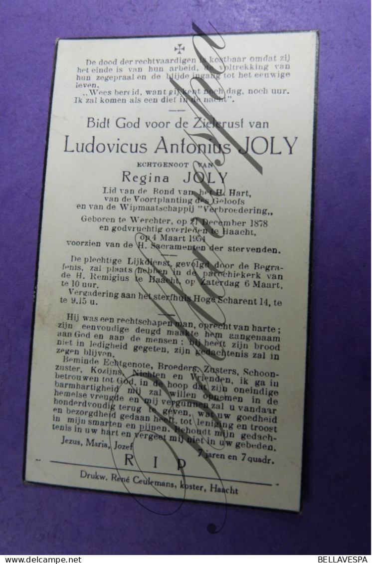 Ludovicus JOLY Echt Regona JOLY Werchter 1878 Haacht 1954 - Obituary Notices