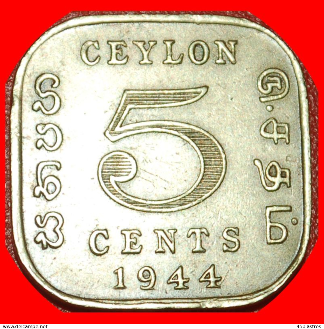 * GREAT BRITAIN WARTIME (1939-1945): CEYLON  5 CENTS 1944 DIES 1+A! GEORGE VI (1937-1952) · LOW START ·  NO RESERVE! - Sri Lanka