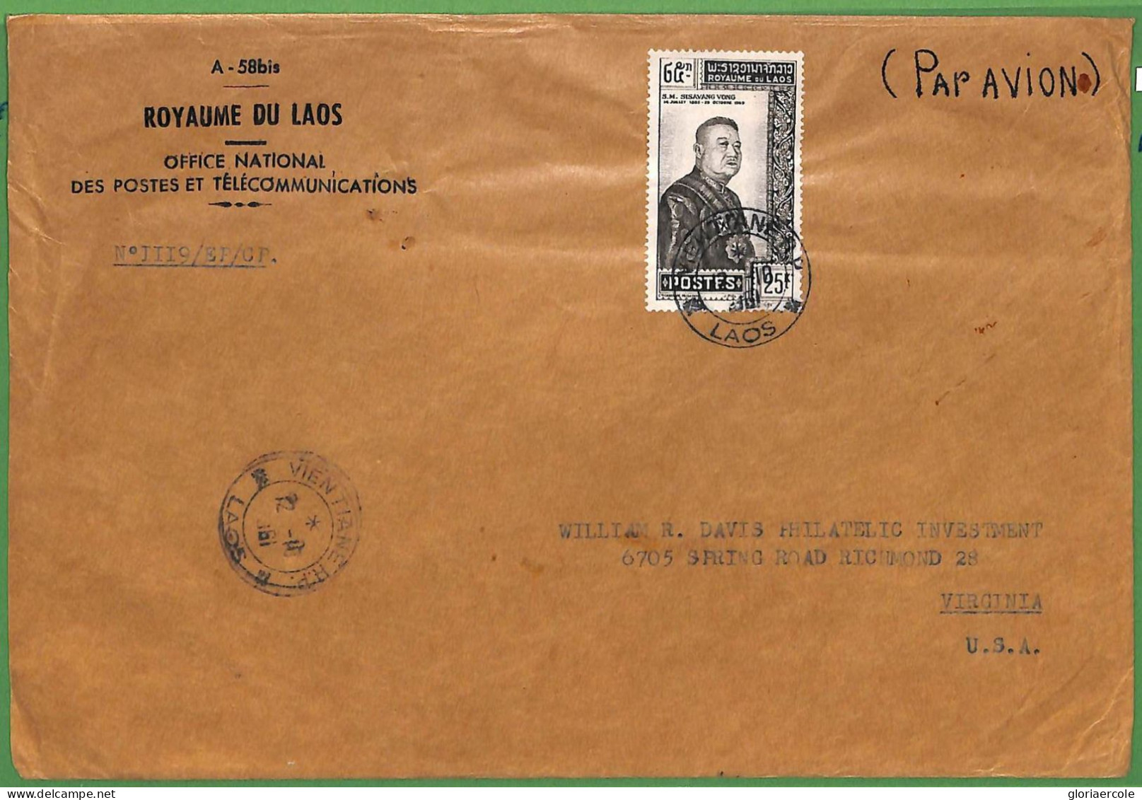 ZA1848 -  LAOS - Postal History - Registered AIRMAIL COVER To USA - 1961 - Laos