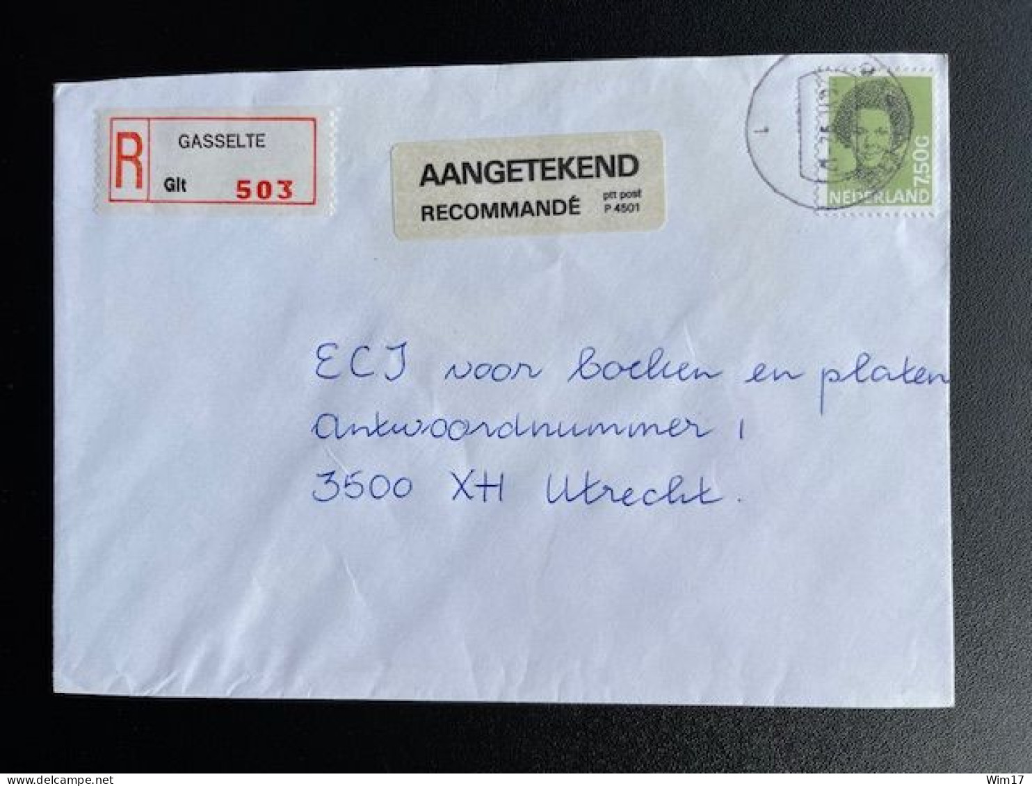 NETHERLANDS 1992 REGISTERED LETTER GASSELTE TO UTRECHT 26-06-1992 NEDERLAND AANGETEKEND - Briefe U. Dokumente